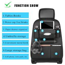 1 szt. PU skórzany organizer na tylne siedzenie samochodu, ochraniacz na oparcie siedzenia samochodu, wisząca torba na oparcie siedzenia samochodu z kieszeniami do przechowywania, uchwyt na kubek i uchwyt na chusteczki, uniwersalny organizer samochodowy do większości samochodów