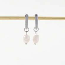 1 对巴洛克珍珠和金属条吊坠耳环，银色/金色，优雅、精致、简约、时尚，适合日常佩戴、生日、周年纪念、约会、派对、度假 - 銀色 - 查看 1