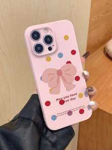 Étui de téléphone antichute minimaliste et avec motif de pois colorés et nœud papillon, compatible avec les iPhone Apple - Multicolore - Voir 2