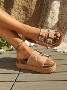 Sandalias de playa con suela gruesa y con corcho suave para mujer, nuevas sandalias planas de uso exterior para verano