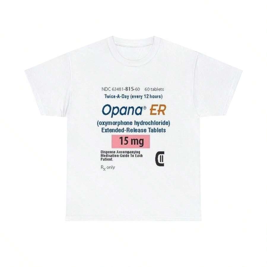 100% Cotton Opana ER 15mg Label T-Shirt Homme Slightly Streetwear Breathable Casual Stretched For Women Versatile Soft Unisex Fashion Top For Everyday Wear Print Round Neck Short Sleeve Designer Clothes Graphic Comfortable Stylish Summer - trắng - Xem 1