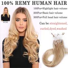 100 Strands Micro Loop Hair Extensions 16-22inch Straight Micro Link Real Human Hair Hair Extensions Invisible Micro Beads Micro Ring Hair Extensions Full Head Highlight - 彩色 - 查看 6