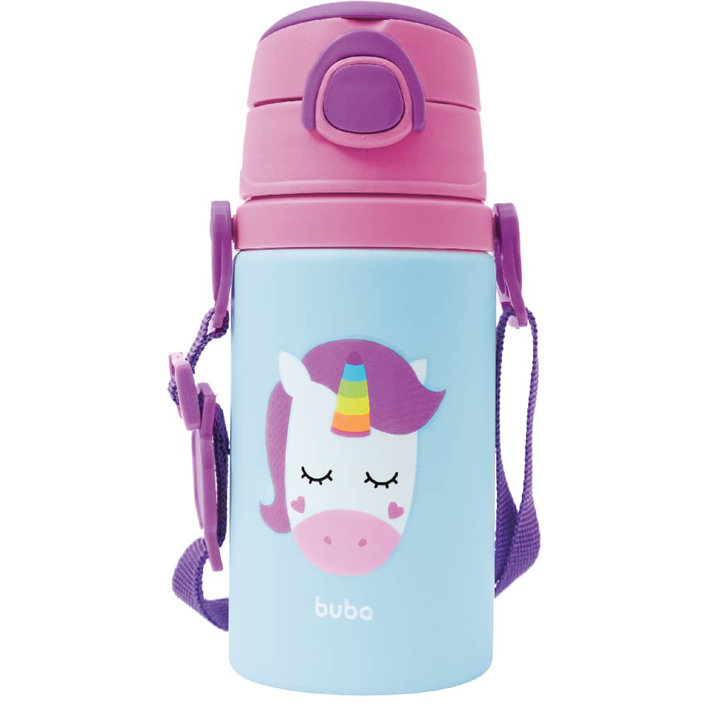  Garrafinha Infantil Bebê De Alumínio Canudo ou Pote Térmico 320ml Com Talher Buba Animal Fun 400ml Buba