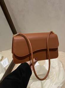 Stylish Solid Color Asymmetrical Flap Retro Minimalist Chic Shoulder Bag - Brown - View 4