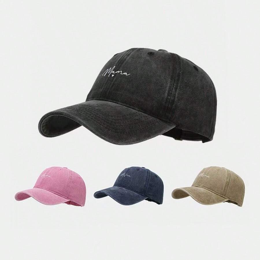 1 件男女通用心形和字母妈妈印花水洗透气时尚棒球帽，适合日常休闲户外穿着 - 藏蓝色 - 查看 1