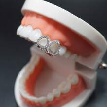 2 件上牙和下 6 颗牙齿全氧化锆牙套，时尚个性牙套，派对闪亮焦点配件，礼物牙套，男女通用 - 彩色 - 查看 6