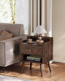 Nightstands, Set Of 2, Bedside Tables With Hidden Drawers, Mid-Century End Tables With Solid Wood Legs, Side Tables For Bedroom - Brown - View 8