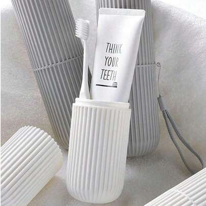 1pc Portable Travel Mouthwash Cup, Toothbrush & Toothpaste Storage Box, Travel Camping Toothbrush Cup, Travel Facial Cleanser Set, Travel Essentials, Beach & Holiday Back To School Travel Organizer Home Bathroom Decor Fall Decor