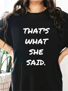 Funny Quote Thats What She Said Shirts For Husbands T-Shirt T-Shirt Short Sleeve Round Neck Casual Top For Summer & Spring, Women's Clothing - Black - View 1
