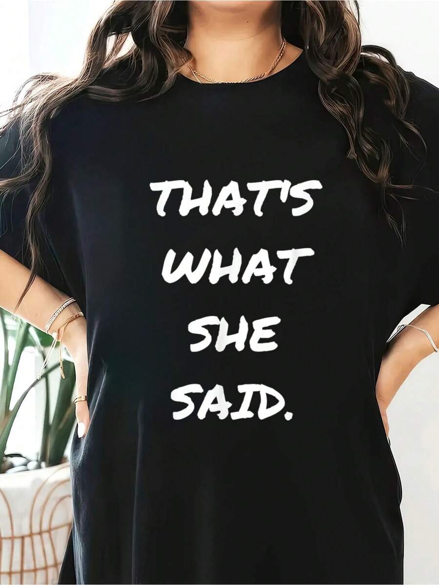 Funny Quote Thats What She Said Shirts For Husbands T-Shirt T-Shirt Short Sleeve Round Neck Casual Top For Summer & Spring, Women's Clothing - Black - View 1