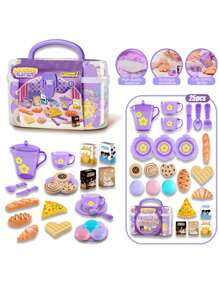 儿童女孩下午茶甜品食物玩具套装逼真甜品餐具玩具套装厨房炊具茶具玩具带随机配件 - 彩色 - 查看 10