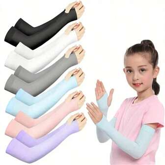 1/2 对儿童臂袖，防紫外线防晒降温袖，遮盖男孩和女孩的手臂，让他们整个夏天都保持凉爽