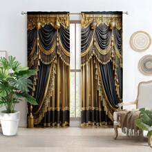2 PIEZAS Cortinas doradas lujosas para la sala de estar, el dormitorio, la oficina - Cortinas decorativas - Dorado - Ver 10