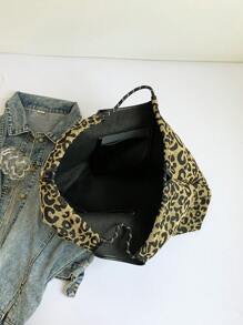 Leopard Print Drawstring Bag, Large Capacity Underarm Bag, Fashion Commuter Shoulder Bag, New Fall Winter Tiger Print Bag For Women, New Fall Winter Cheetah Print Purse For Women - Black - View 8