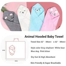 1pc Super Soft Microfiber Embroidered Hooded Baby Bath Towel, Animal Design Hooded Towel, Highly Absorbent, Great For Infants & Toddlers, Suitable For Boys & Girls
