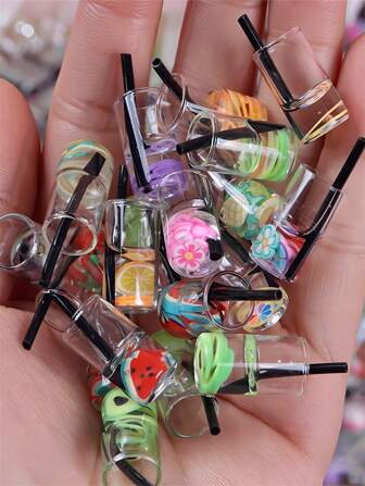 1:12 Scale Realistic Soft Plastic Fruit Slices, Miniature Earrings Keychains, Cream Dollop Phone Cases, Straw Cup Fruit Slices, Mini Bottle DIY Craft Decorations, BJD Straw Drinks & Fruit Tea Cups, Cute Small Decor Pendants & DIY Accessories