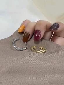 1 pieza Anillo argolla de cadena de diseño exclusivo chapado en oro de plata de ley 925, anillo geométrico estilo hip-hop abierto