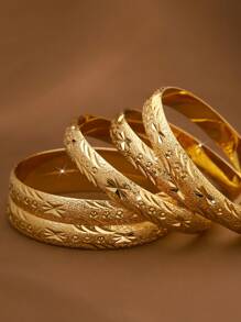 1/3/6 件套手工 24K 镀金星形和圆形手链，宽度 10 毫米，适合女性佩戴，可调节尺寸（详情请见图片），无包装 - 金色 - 查看 3