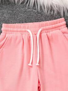 Tween Girl Heart Pattern Print Crew Neck Short Sleeve T-Shirt And Shorts Set - Pink - View 5