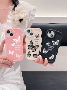 1pc Candy Color Wavy Mobile Phone Case Compatible With Iphone 16, Galaxy S24 Ultra, Infinix Smart 8/Infinix Hot 40i/Tecno Spark 20/Tecno Spark 20C/Tecno Spark Go 2024, Colorful Big & Small Butterfly Design