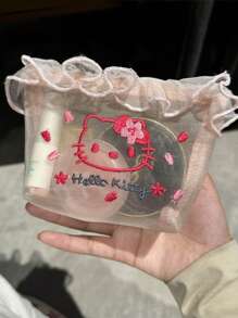 Sanrio Sanrio 1 szt. Cute Cartoon Hello Kitty Haft Kosmetyczka, przenośna kosmetyczka, odporna na plamy siatkowa torba z zamkiem błyskawicznym, torebka do przechowywania chusteczek menstruacyjnych
