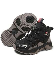 男童皮革户外徒步鞋，防滑全季休闲运动鞋，适合日常穿着，青少年软底徒步鞋 - 黑色 - 查看 1