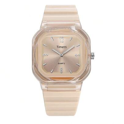 1 件女士休闲实惠方形简约硅胶表带石英腕表，适合日常佩戴