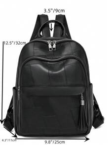 高品质柔软皮革复古女士背包，大容量旅行背包 - 黑色 - 查看 8