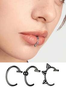 3 件/9 件不锈钢非穿孔身体首饰套装 C 型夹鼻环/唇环/耳环，男女通用，防过敏多用途日常环 - 彩色 - 查看 2