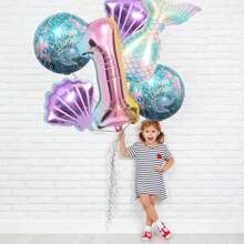 New Oversized Cartoon Mermaid Tail, Seashell Theme 32-Inch Ombre Number 0-9 Foil Balloons Birthday Set, Decoration For Birthday, Anniversary, Wedding, Party - Mermaid 6-piece Set - View 3