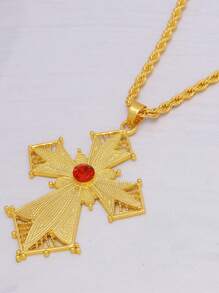 Juego de collar con colgante de cruz grande chapado en oro de 24K de aleación de zinc, accesorio clásico