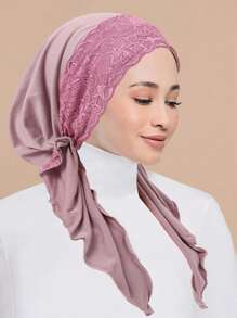 1pc New Solid Color Women Chemotherapy Cap With Lace Trim, Muslim Headscarf Turban Cap - A - View 15