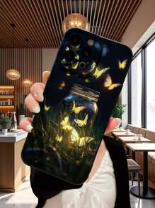 1pc Fashionable Glow Bottle & Butterfly Pattern Camera Full Frame Shockproof Phone Case, Minimalist Design, Compatible With Iphone//OPPO/VIVO/Redmi/ - Black - View 1