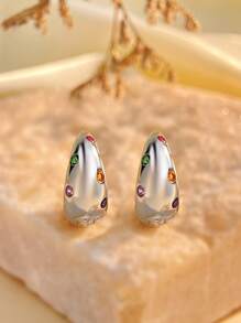 1pair Minimalist Multicolored Zirconia Hoop Earrings For Women S925 Sterling Silver Fine Ladies Jewelery Gift Exquisite Party Gifts