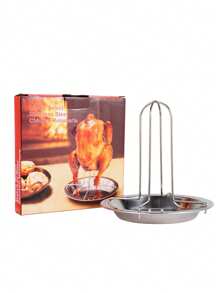 1pc Outdoor Camping Thick BBQ Grill, Carbon Steel Roasting Rack Nonstick Chicken Roaster Pan