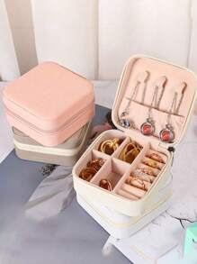 1pc Jewelry Organizer Box, Detachable Compartments Jewelry Storage Box, Ins Style Zipper Jewelry Display Tray, Suitable For Rings, Earrings, Necklaces, Lipsticks