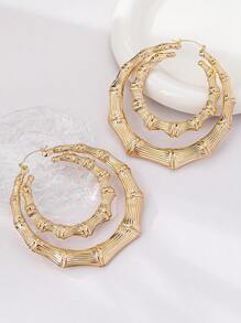 1 Cặp bông tai vòng đôi thắt nút tre siêu lớn cho nữ - Vàng - Xem 3