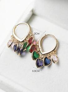 1 Paio di orecchini a cerchio eleganti, di alta qualità, in oro, argento, rosa, multicolore, pesca, con pendenti a goccia d'acqua, a forma di cuore, fiore e rotondo in zirconia, adatti per l'uso quotidiano, matrimoni, gala, feste, piste da ballo, regali per amici - cuori multicolori - Visualizzare 5