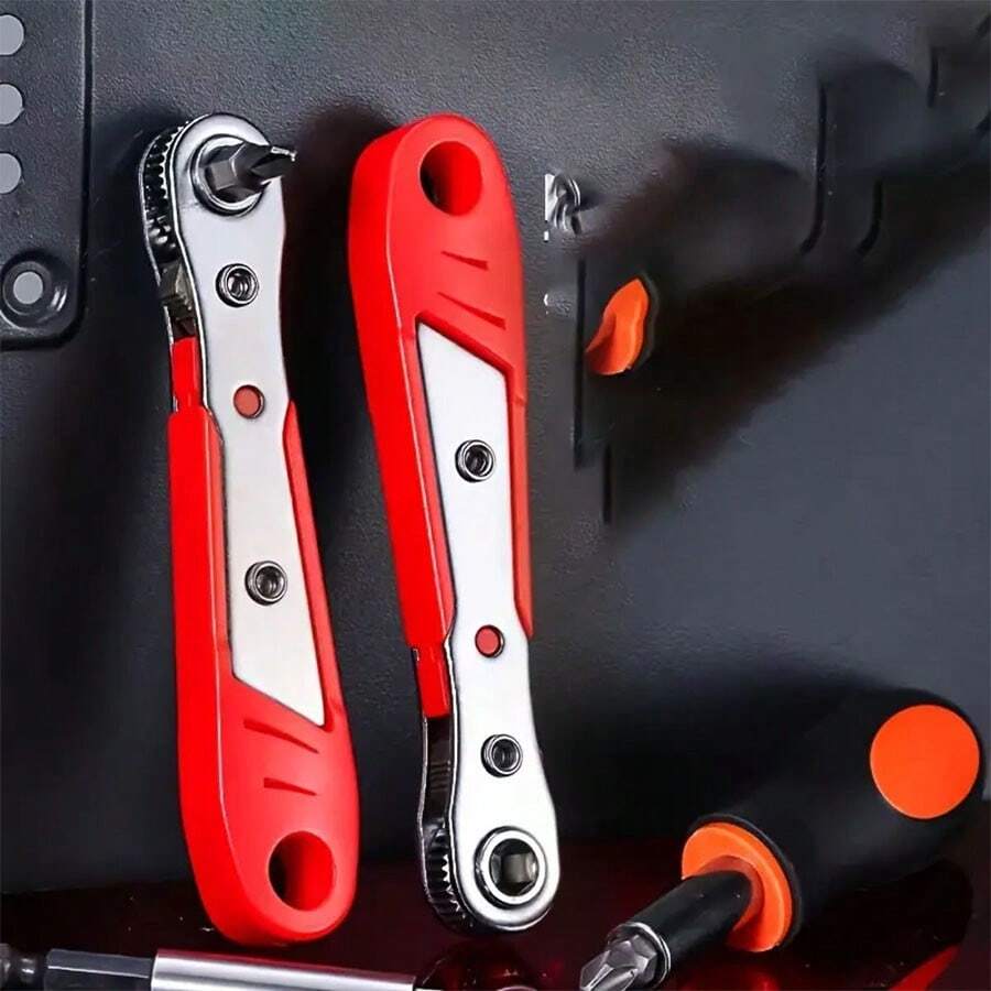 Multi-Functional Red Screwdriver With Flexible Handle - Includes And Flat Heads, Ideal For Tight Spaces, No Power Or Battery Needed - Suitable For Industrial And Scientific Purposes