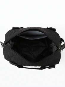 极简菱格纹刺绣手提包，女士旅行包，时尚健身包，大容量多口袋设计，干湿分离，轻便可折叠手提包，适合旅行、度假、商务、通勤、返校、文具包、学习用品 - 黑色 - 查看 9