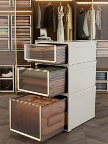 1pc 5/10/16/28/36/37/46/47L Large Capacity Drawer Storage Box, Closet Organizer/Bedroom Closet/Portable Closet, Plastic Transparent Storage Cabinet, Clothes And Underwear Large Capacity Storage Box, Stackable Storage Box High Hardness Storage Box - Brown - View 1