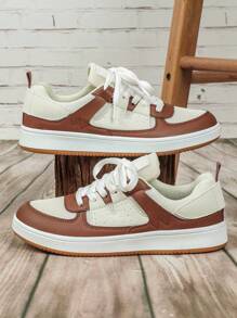 米色透气网眼拼布优质面料舒适简约优雅步行鞋，坚固个性独特魅力舒适城市系带通勤商务休闲鞋，适合送礼，约会 - 彩色 - 查看 1