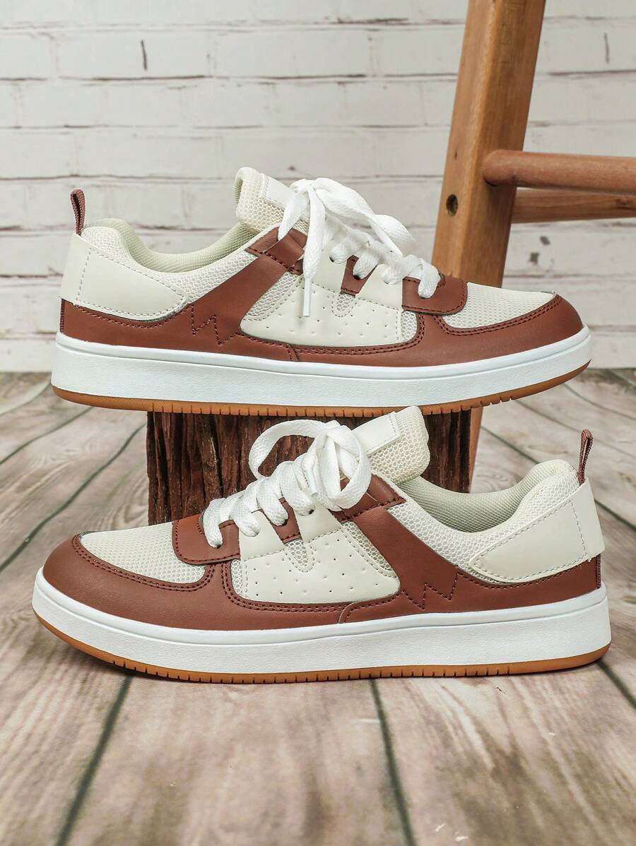 米色透气网眼拼布优质面料舒适简约优雅步行鞋，坚固个性独特魅力舒适城市系带通勤商务休闲鞋，适合送礼，约会 - 彩色 - 查看 1