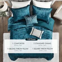 5 件套皱褶天鹅绒被子套装，豪华天鹅绒，缎纹被子，适合大号床，舒适天鹅绒被子，四季皆宜，轻便，羽绒替代床上用品，全尺寸/大号床，特大号床/加州特大号床 - 青色 - 查看 6