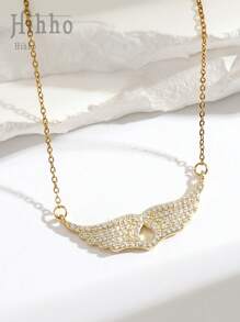 Hihho 1 pieza Collar colgante de lujo para mujer con gemas de circonita incrustadas en diseño de ala de ángel y gota de agua hueca, regalo de joyería