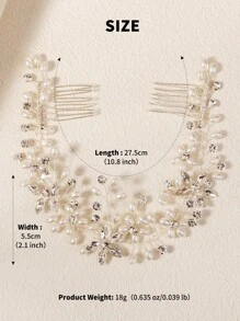 Pente de cabelo de noiva com pérolas artificiais e strass (1 peça), acessório de cabelo artesanal simples e versátil para mulheres, ideal para o Dia dos Namorados e casamentos. - Prata - Ver 8