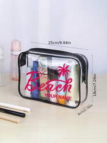 1 st Aangepaste naam strandpatroon toilettas Transparante reis toilettas, Transparante cosmetische tas, Draagbare buitenreis cosmetische opbergzakken, Multifunctionele verdikte PVC opbergzakken, Voor reizen, Unisex, Kan worden meegenomen in het vliegtuig, Must-Have voor postbodes, Must-Have voor terug naar school