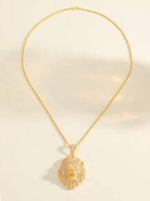 1pc Personalized Hip Hop Style S925 Sterling Silver Zirconia Lion Head Pendant Necklace, Unisex, Suitable For Party, Stage, Street Music Festival, Holiday Gift - Multicolor - View 5