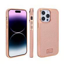 VIETAO Pink Fashion Golden Plated Lychee Leather Phone Case Compatible With Iphone 14 13 12 11 Pro Max XR Mobile Phone Cover