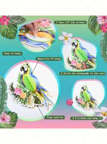 12pcs Tropical Parrot Honeycomb Hanging Decorations, Hawaii Theme Party Supplies - Multicolor - View 5